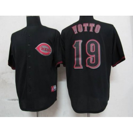 Reds #19 Joey Votto Black Fashion Stitched MLB Jersey