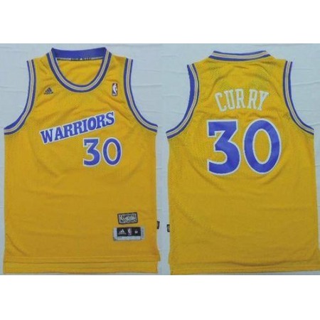 Warriors #30 Stephen Curry Gold Throwback Stitched NBA Jersey