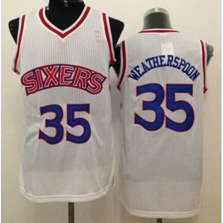 76ers #35 Clarence Weatherspoon White Throwback Stitched NBA Jersey