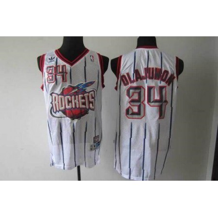 Rockets #34 Hakeem Olajuwon White Throwback Stitched NBA Jersey