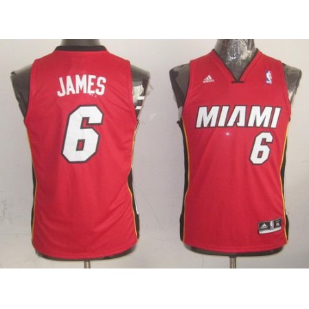 Heat #6 LeBron James Red Stitched Youth NBA Jersey