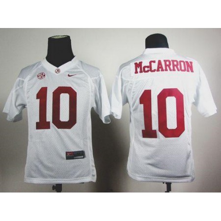 Crimson Tide #10 AJ McCarron White Stitched Youth NCAA Jersey