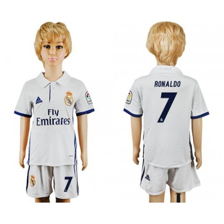 Real Madrid #7 Ronaldo White Home Kid Soccer Club Jersey