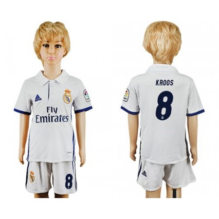 Real Madrid #8 Kroos White Home Kid Soccer Club Jersey