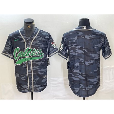 Men's Boston Celtics Blank Gray Camo With Patch Stitched Baseball Jersey