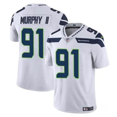 Men's Seattle Seahawks #91 Byron Murphy II White 2024 Draft Vapor Limited Stitched Football Jersey