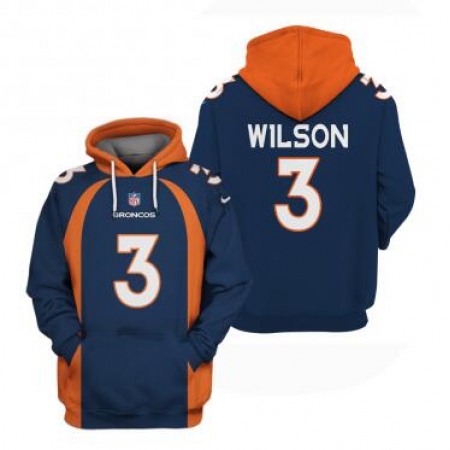 Men's Denver Broncos #3 Russell Wilson Navy Pullover Hoodie