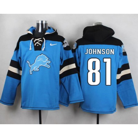 Nike Lions #81 Calvin Johnson Blue Player Pullover NFL Hoodie