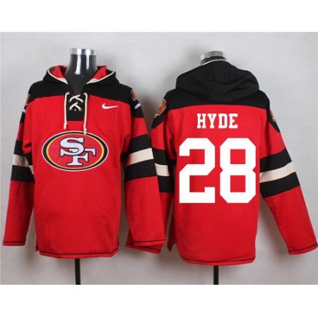 Nike 49ers #28 Carlos Hyde Red Player Pullover NFL Hoodie