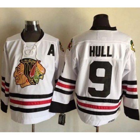 Blackhawks #9 Bobby Hull White CCM Throwback Stitched NHL Jersey